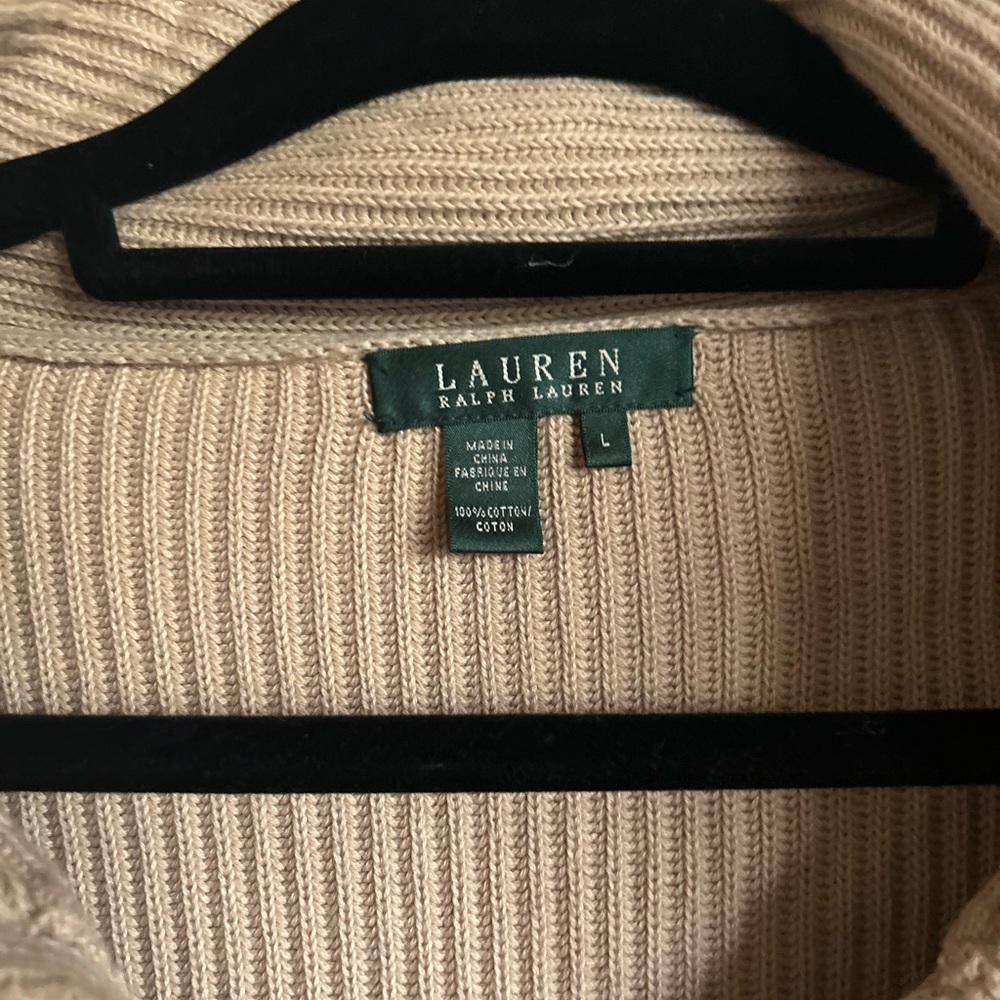 Ralph Lauren heavyweight knit classic tan Grandpa cardigan Large - Picture 5 of 8